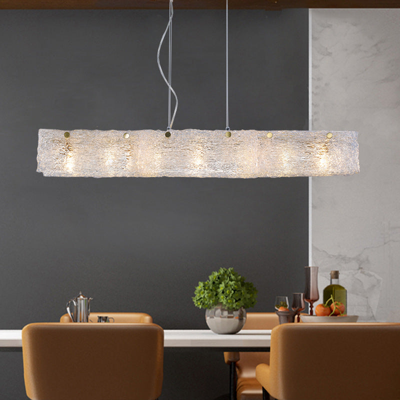Modern 9-Light Island Pendant In Gold With Transparent Crackle Glass