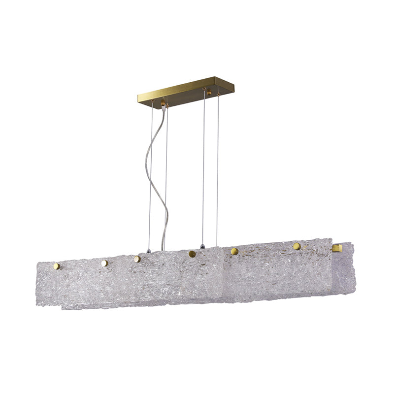 Modern 9-Light Island Pendant In Gold With Transparent Crackle Glass