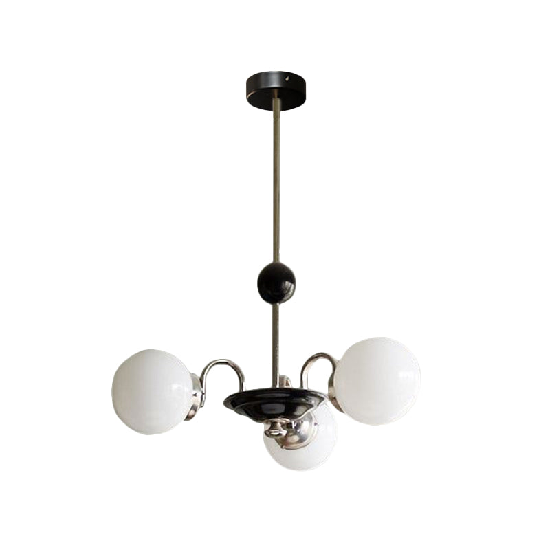 Chrome Saucer Drop Chandelier With Opaline Frosted Glass Shades - Mid Century Design