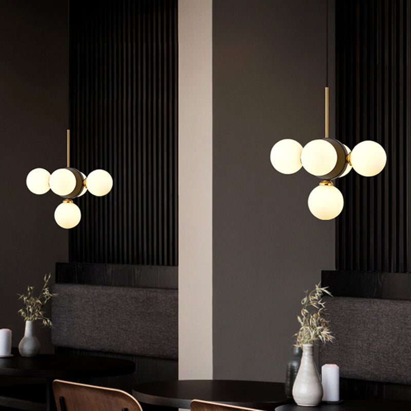 Mid Century 5-Light Restaurant Chandelier Pendant with White/Amber Glass - Elegant Burst Design