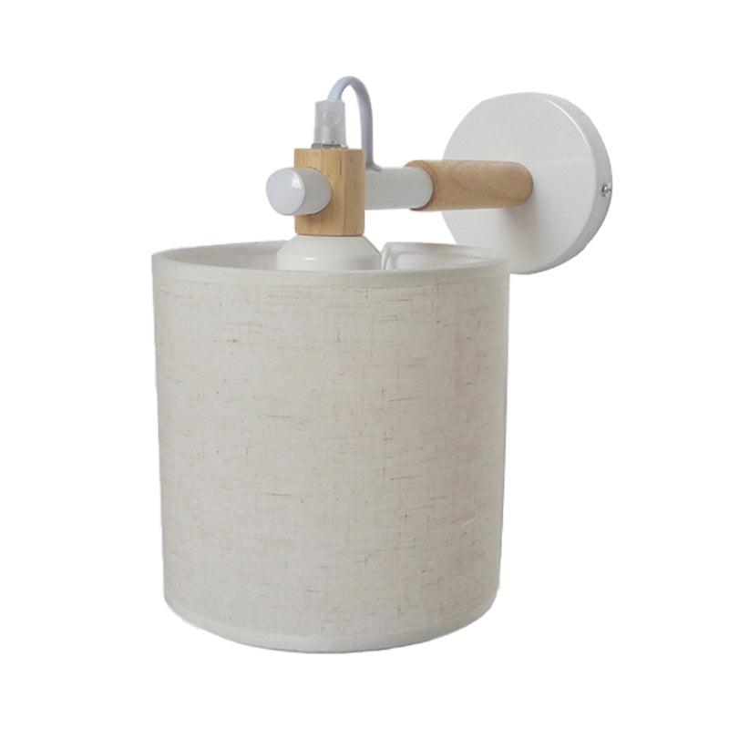 Simple And Stylish White Fabric Sconce Wall Lighting For Bedroom - Cylinder Mount Fixture