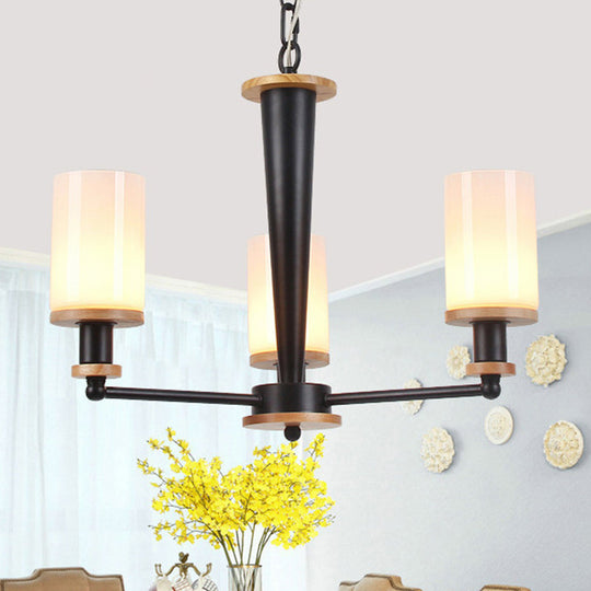 Mid-Century Opal Frosted Glass Chandelier - 3-Light Pendant Ceiling Light in Black