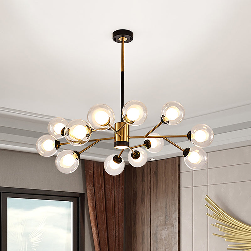 Stylish Orb Clear Glass Chandelier - Modern 12-Bulb Black-Gold Pendant Lamp