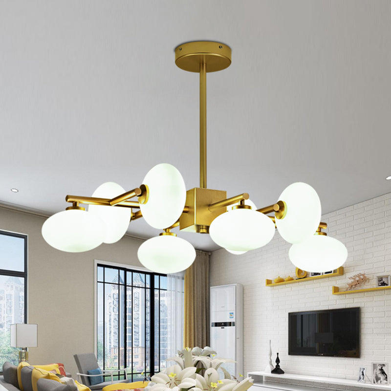 Postmodern Gold Chandelier with Cream Glass - 8-Bulb Suspension Lamp
