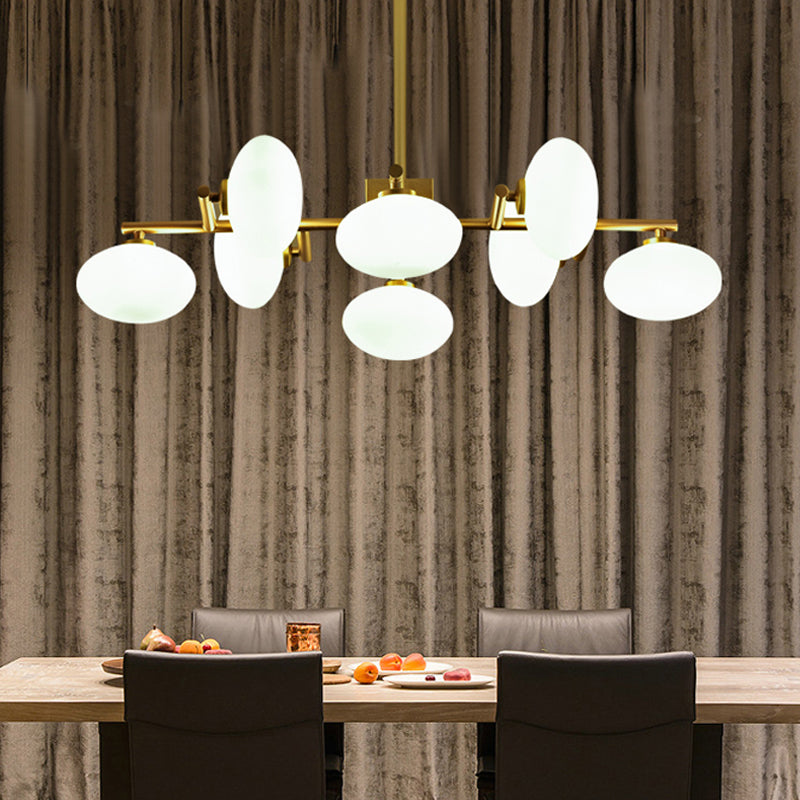 Postmodern Gold Chandelier with Cream Glass - 8-Bulb Suspension Lamp