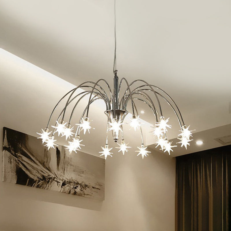 Starry Clear Glass Pendant Chandelier with 18 Heads - Modern, Stylish Design and Chrome Arched Arm