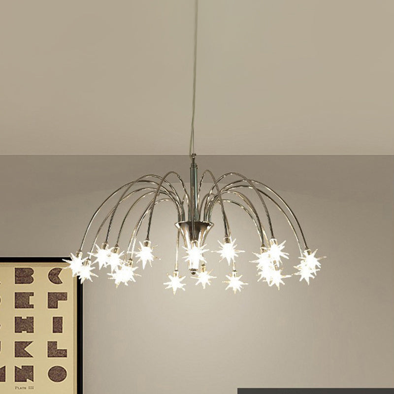 Starry Clear Glass Pendant Chandelier with 18 Heads - Modern, Stylish Design and Chrome Arched Arm