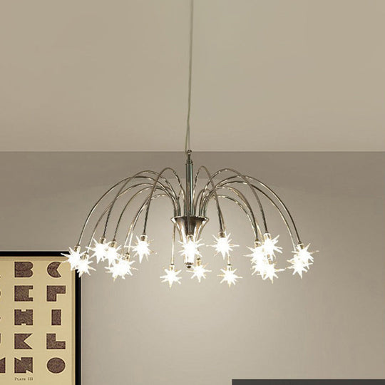 Starry Clear Glass Pendant Chandelier With Modern Style 18 Heads And Chrome Arched Arm