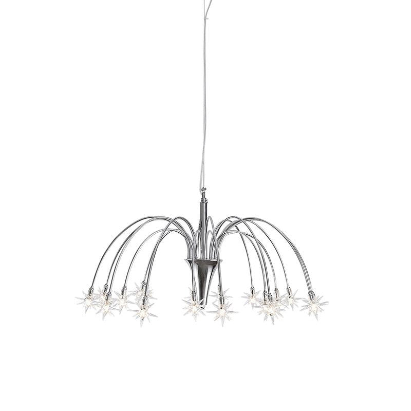 Starry Clear Glass Pendant Chandelier with 18 Heads - Modern, Stylish Design and Chrome Arched Arm