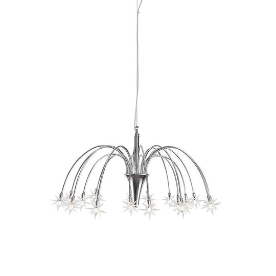Starry Clear Glass Pendant Chandelier With Modern Style 18 Heads And Chrome Arched Arm