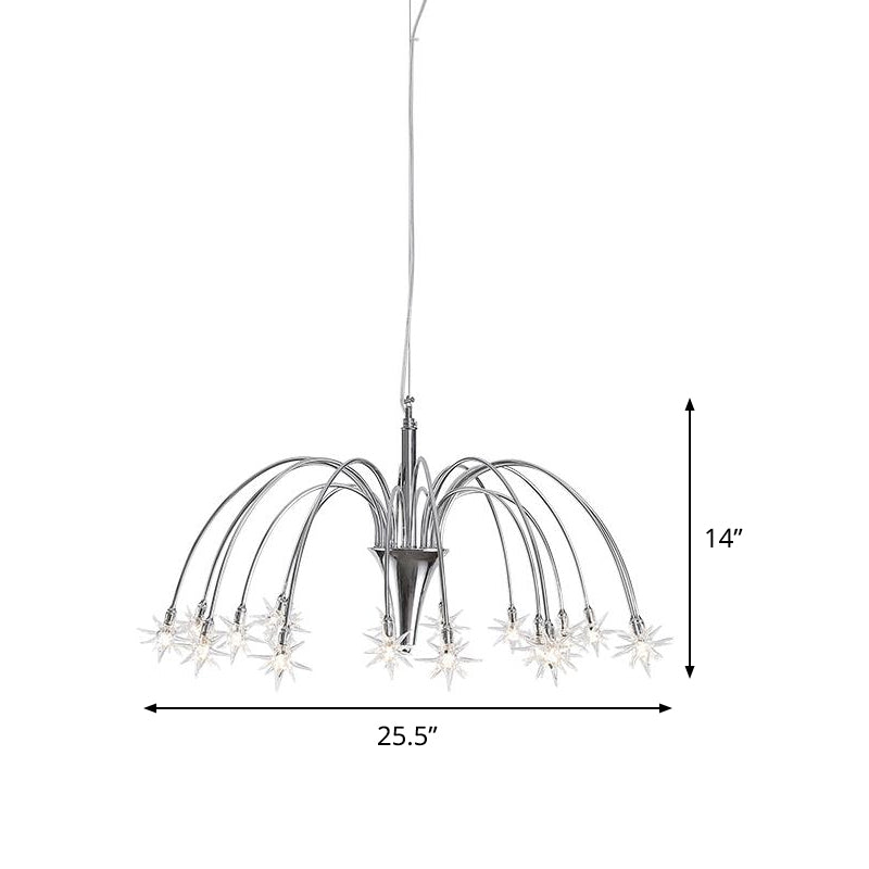 Starry Clear Glass Pendant Chandelier with 18 Heads - Modern, Stylish Design and Chrome Arched Arm