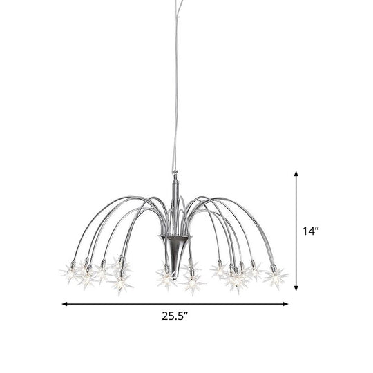 Starry Clear Glass Pendant Chandelier With Modern Style 18 Heads And Chrome Arched Arm