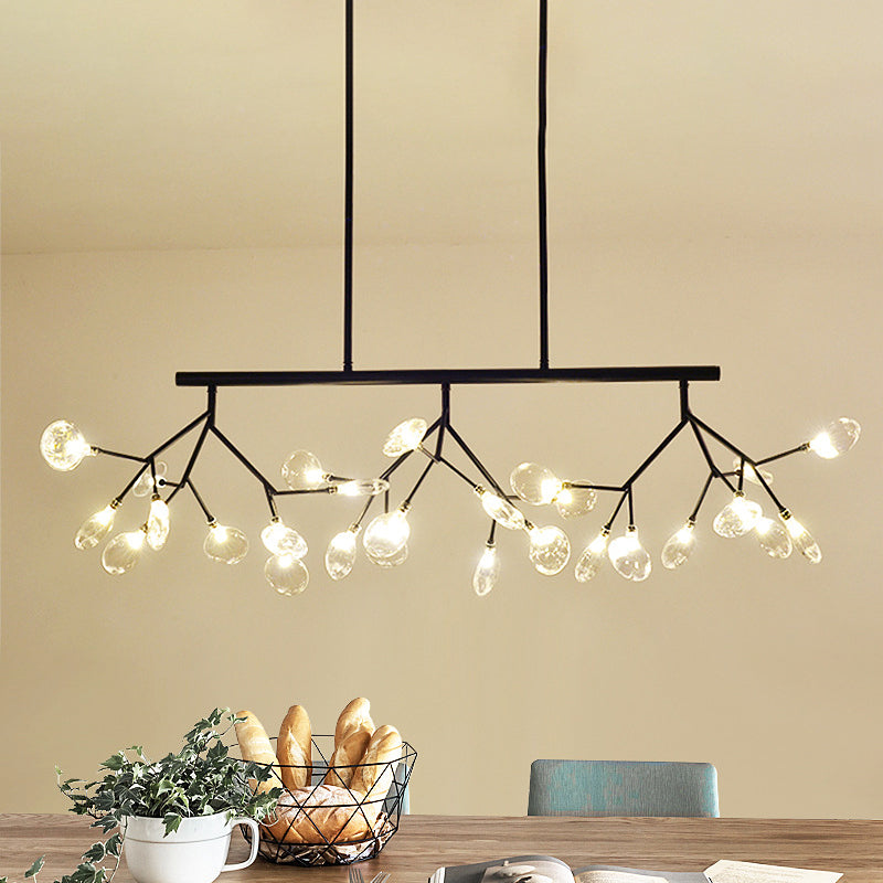 Modernist Clear Glass Dining Table Ceiling Pendant - Firefly Hanging Island Light In Black/Gold
