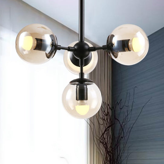 Amber Glass Hanging Pendant Light: Modern Chandelier for Restaurants (4 Heads)