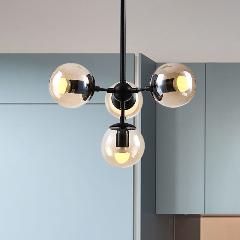 Modern Amber Glass Chandelier Pendant Light - 4 Heads Ideal For Restaurants