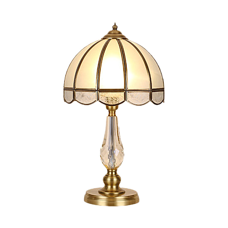 Vintage Gold Night Table Lamp With Scalloped Beige Shade And Crystal Accent