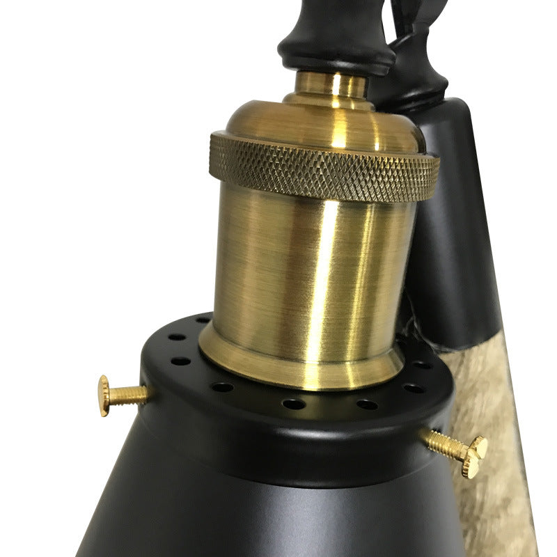 Vintage Style Metal And Rope Cone Wall Mount Lighting - 1 Bulb Black Sconce Light Fixture For