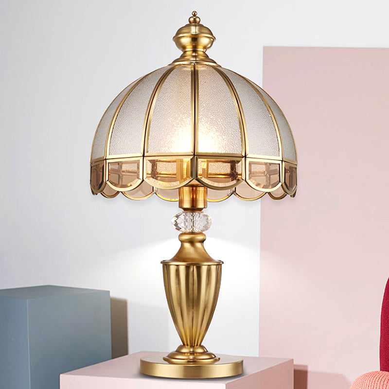 Colonial Gold Metal Table Lamp With Frosted Glass Shade And Crystal Accent