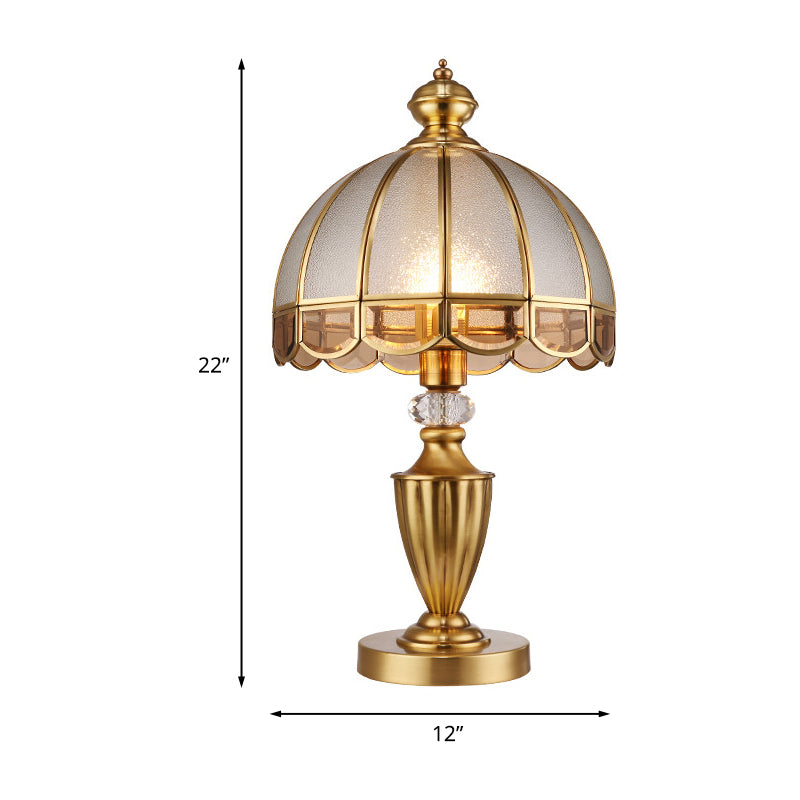 Colonial Gold Metal Table Lamp With Frosted Glass Shade And Crystal Accent
