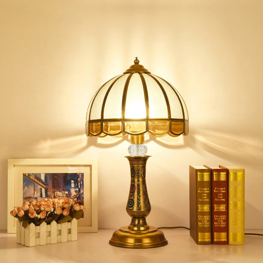 Gold Metal Nightstand Light With Frosted Glass Shade For Country Bedroom