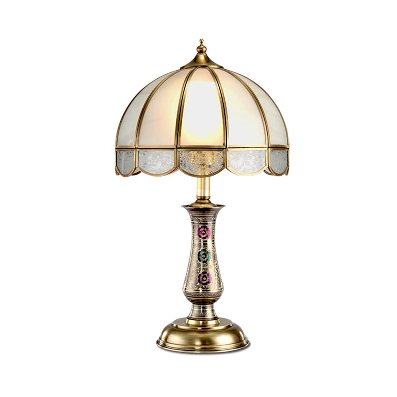 Gold Metal Nightstand Light With Frosted Glass Shade For Country Bedroom