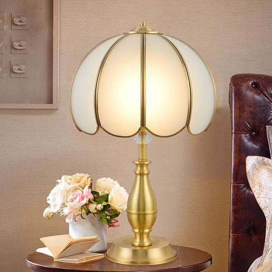 Vintage Gold Scalloped Glass Bedside Table Light With Farmhouse Charm