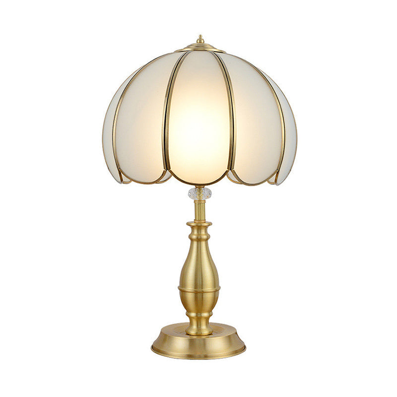 Vintage Gold Scalloped Glass Bedside Table Light With Farmhouse Charm