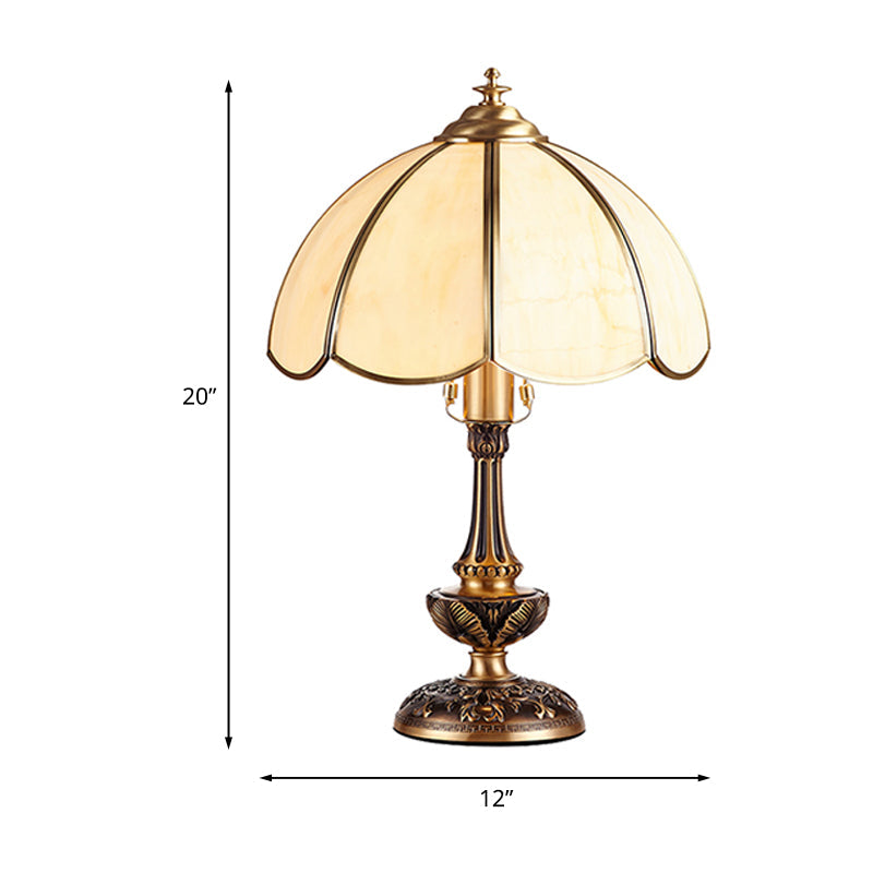 Rustic Cream Glass Scalloped Nightstand Lamp - Elegant Bedroom Table Light