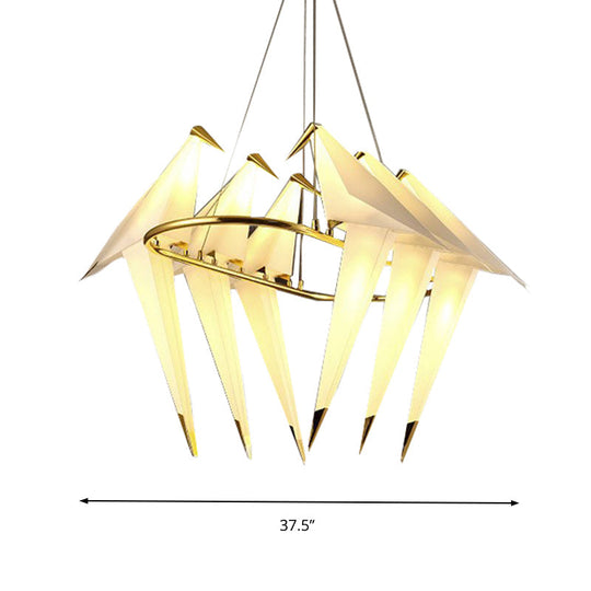 Modern White Bird Chandelier - 6-Light Plastic Hanging Lamp Gold Finish