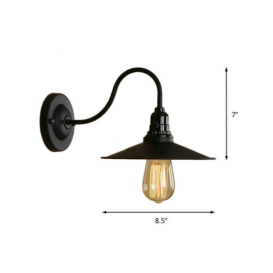 Vintage Style Metal Gooseneck Wall Sconce With Flared Shade - Black