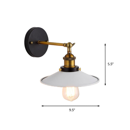 Adjustable Industrial Sconce Light With Metallic White Saucer Shade For Corridor
