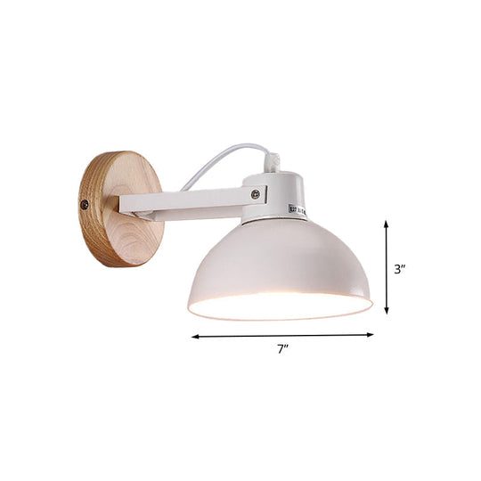 Modernist Metal Dome Shade Wall Light For Bedroom - White Finish