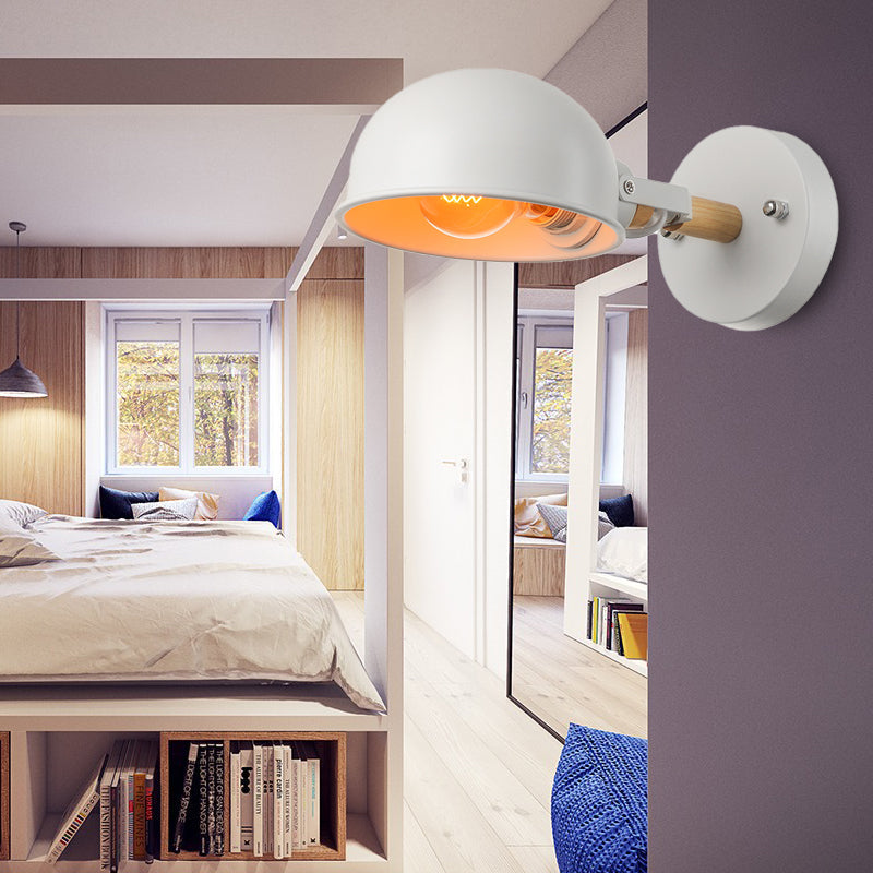 Modernist Metal Dome Shade Wall Light For Bedroom - White Finish / B