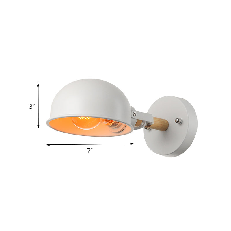 Modernist Metal Dome Shade Wall Light For Bedroom - White Finish