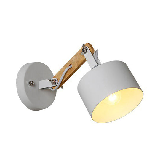 Contemporary Metal Wall Sconce With Rotatable Drum: 1-Light Indoor Light Fixture White