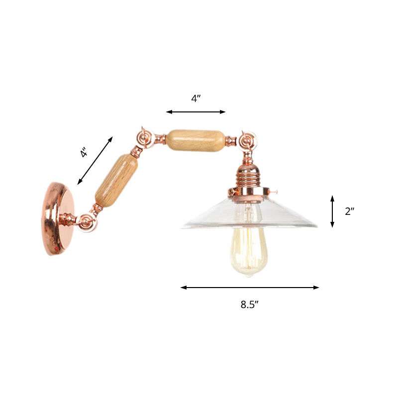 Clear Glass Wood Sconce Light: Industrial Wall Lamp With Extendable Arm - 1-Light Fixture