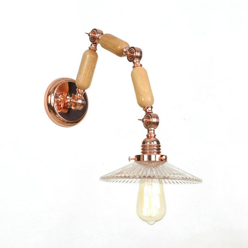 Industrial Scalloped Sconce Wall Lamp With Clear Ribbed Glass - Ideal For Living Room Arm