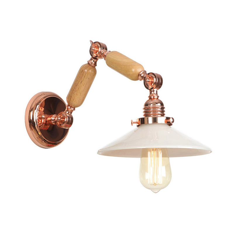 White Glass Industrial Wall Sconce With Extendable Arm - 1 Light Living Room Lighting Fixture