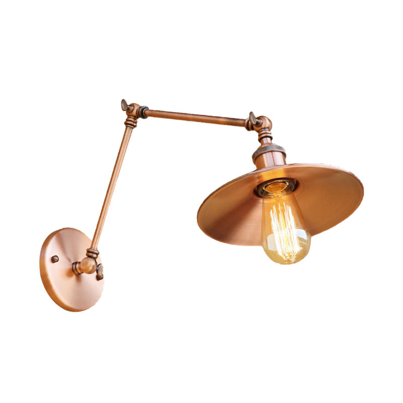 Vintage Saucer Wall Sconce - Stylish Swing Arm Light In Brass/Copper