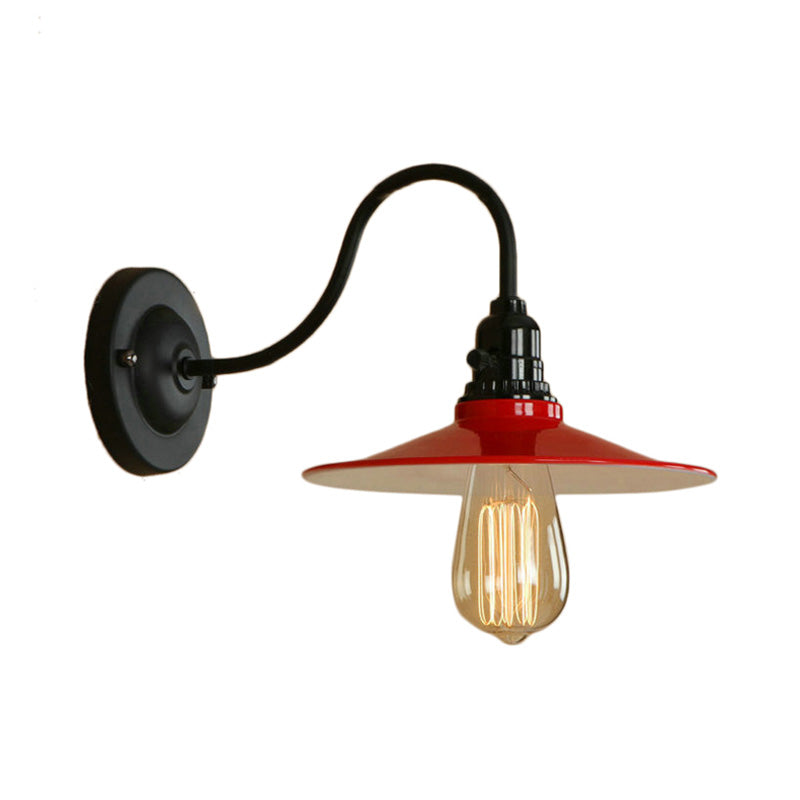 Vintage Flared Gooseneck Wall Light In Red For Dining Room