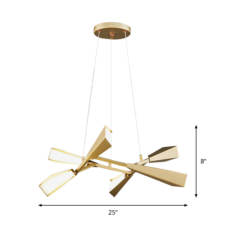 Modern Metal Rectilinear Chandelier With Quill Shade - 6/8 Lights Gold Finish Perfect For Dining