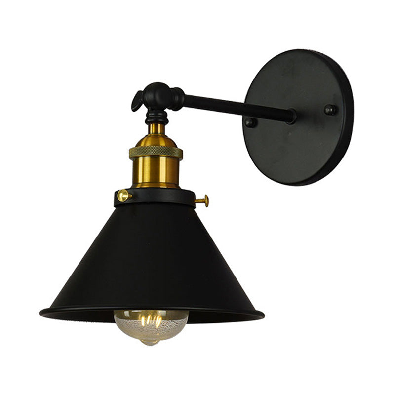 Industrial Flared Sconce Light With Black/Brass Finish Perfect For Bedroom Walls - 7/8.5 Width