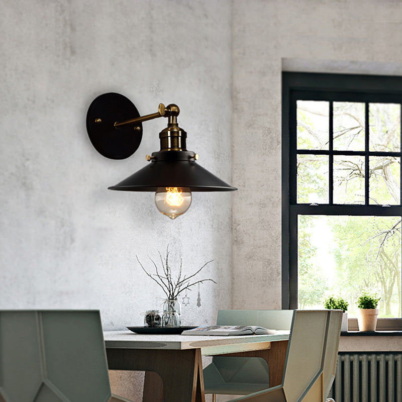 Rotatable Industrial Conical Sconce Wall Light In Antique Brass/Brass Brass