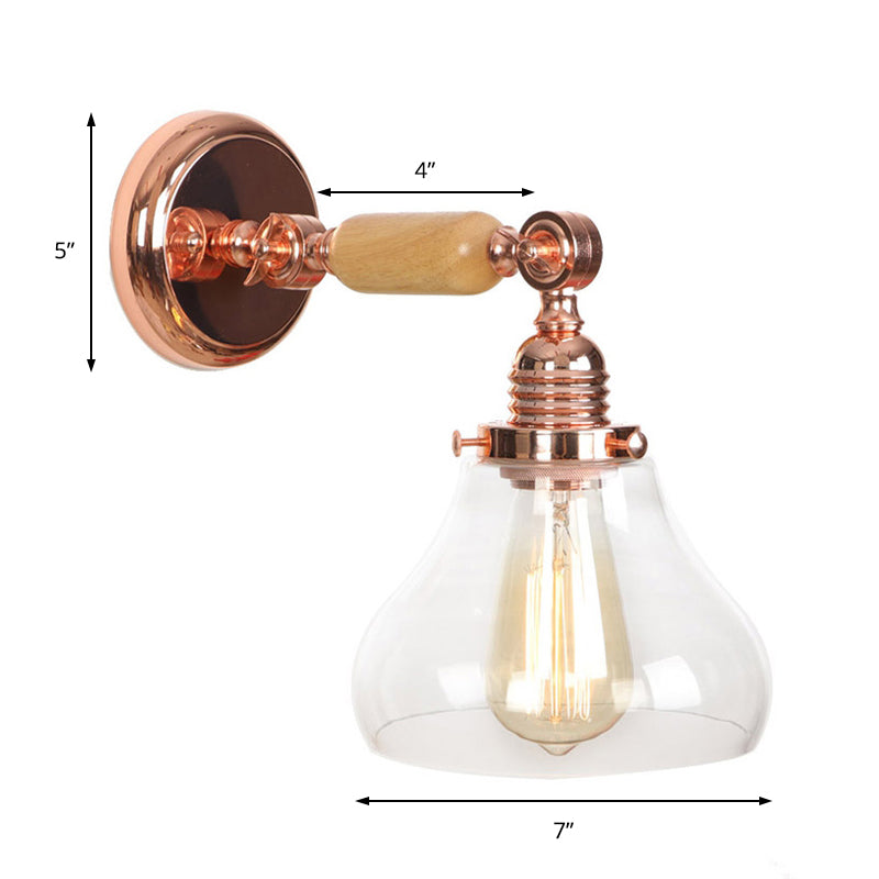 Vintage Clear Glass Pear Shaped Sconce Light Fixture - Rose Gold Wall Lamp