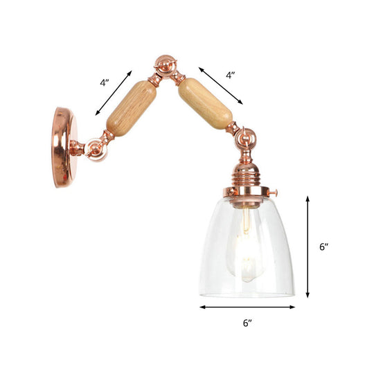 Clear Glass Wall Lamp Industrial Single Bulb Sconce In Rose Gold - Perfect For Living Room