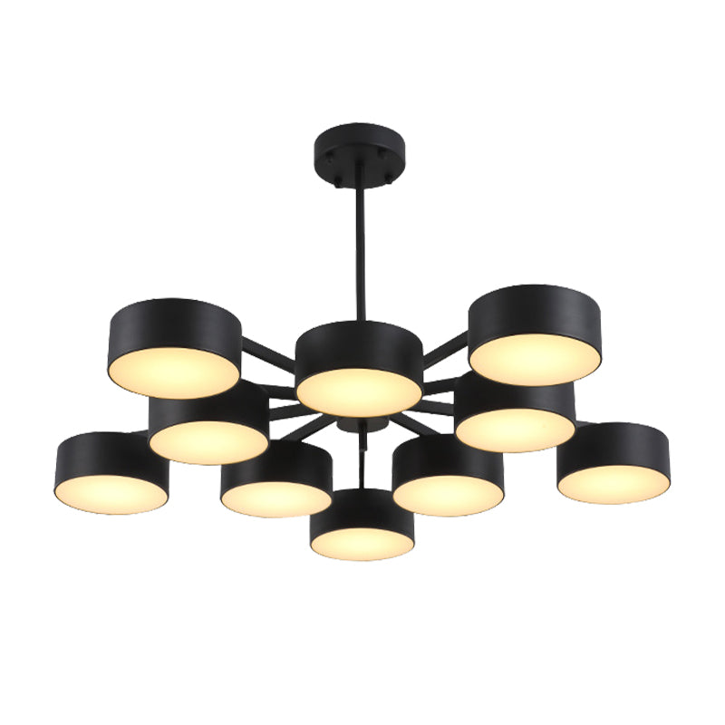 Post Modern Metal Drum Pendant Light - Black/Gold Chandelier For Living Room 3/5/6/10 Lights