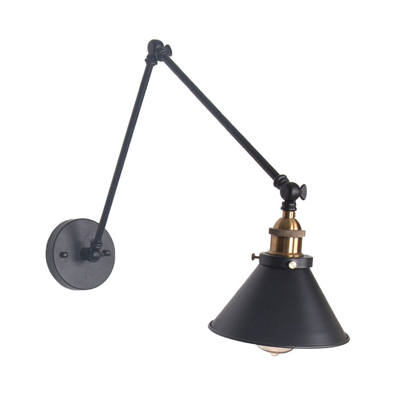 Adjustable Wall Lamp With Metal Cone Shade - Retro Indoor Sconce Light In Black/White