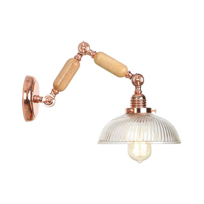 Vintage Rose Gold Wall Sconce Light With Prismatic Glass Bowl And Extendable Arm For Bedroom