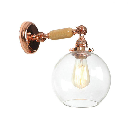 Rose Gold Clear Glass Wall Mounted Sconce Light - Orb Shade Industrial Lamp Single Bulb For Living