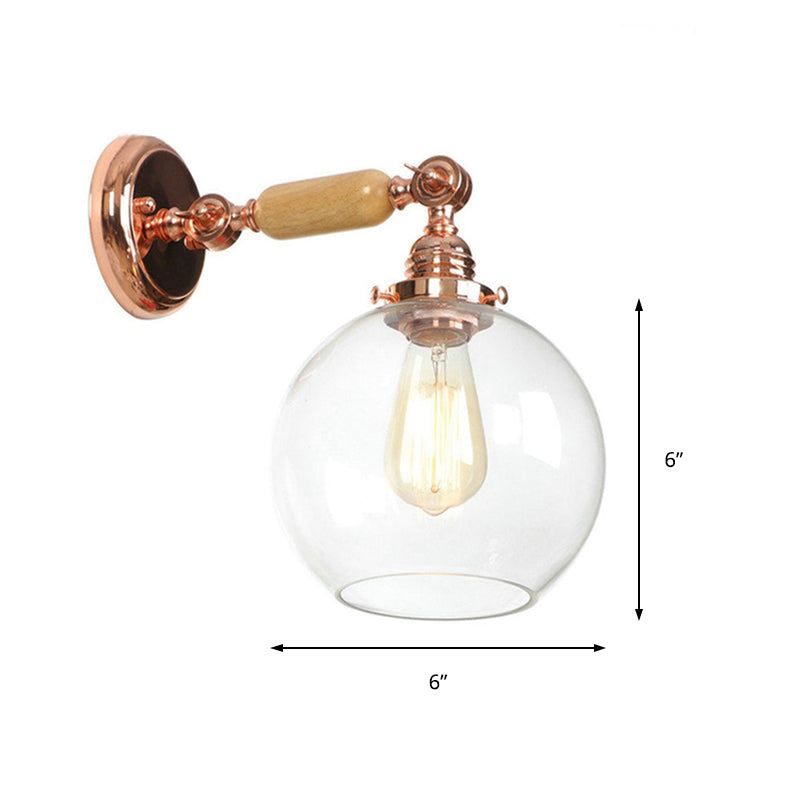 Rose Gold Clear Glass Wall Mounted Sconce Light - Orb Shade Industrial Lamp Single Bulb For Living